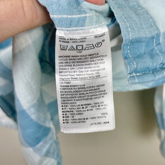 Banana Republic Men's Large Camden Fit 100% Linen Plaid Shirt Collare Button Blu - Picture 10 of 16